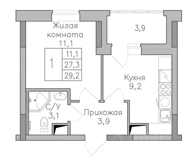 1-к кв. Воронежская область, Воронеж Поколение жилой комплекс (29.1 м) - Фото 0