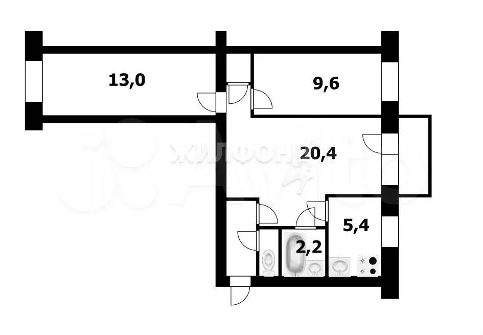 3-к. квартира, 55,6 м, 5/5 эт. - Фото 0