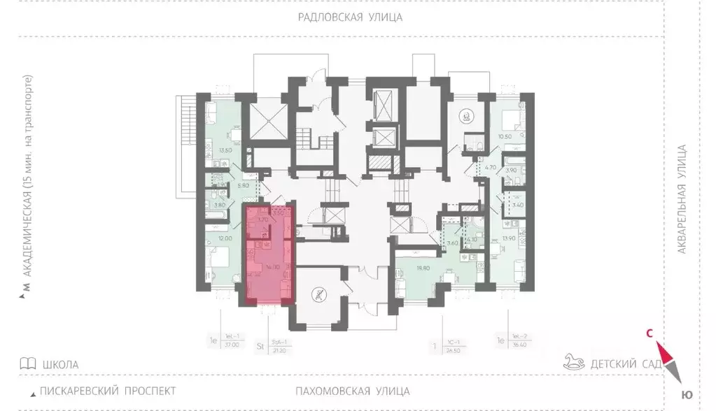 Студия Санкт-Петербург ул. Радловская (21.2 м) - Фото 1