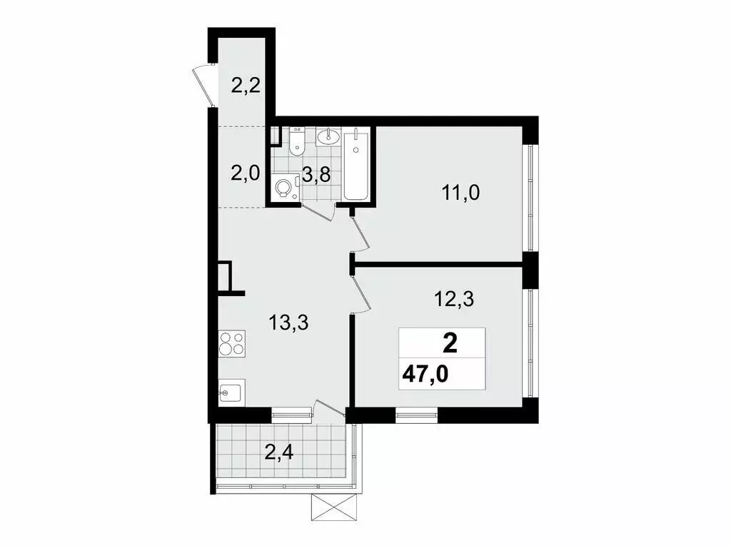 2-комнатная квартира: Всеволожск, микрорайон Южный, 3.3 (47 м) - Фото 0