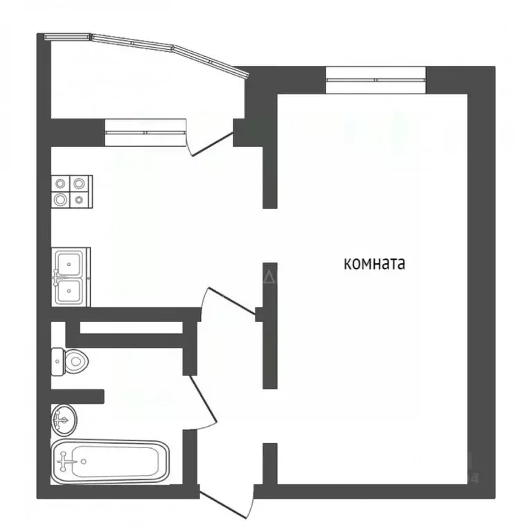 1-к кв. Тюменская область, Тюмень ул. Федюнинского, 58к1 (40.9 м) - Фото 2