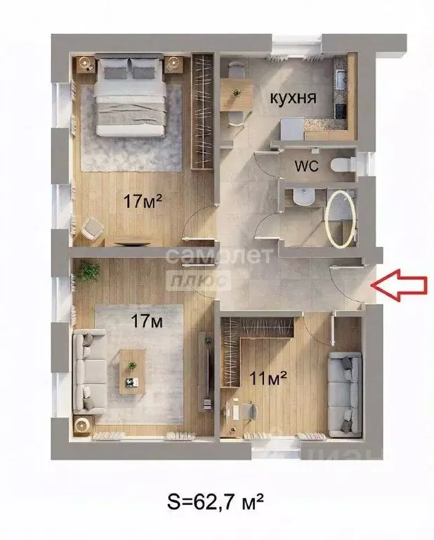 3-к кв. Липецкая область, Липецк ул. Осипенко, 8А (63.7 м) - Фото 2