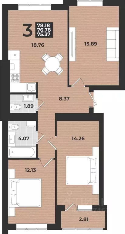 3-к кв. Калининградская область, Калининград ул. Героя России ... - Фото 1