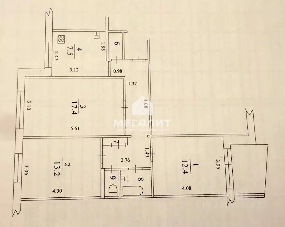 3-к кв. Татарстан, Казань ул. Адоратского, 28 (68.1 м) - Фото 2