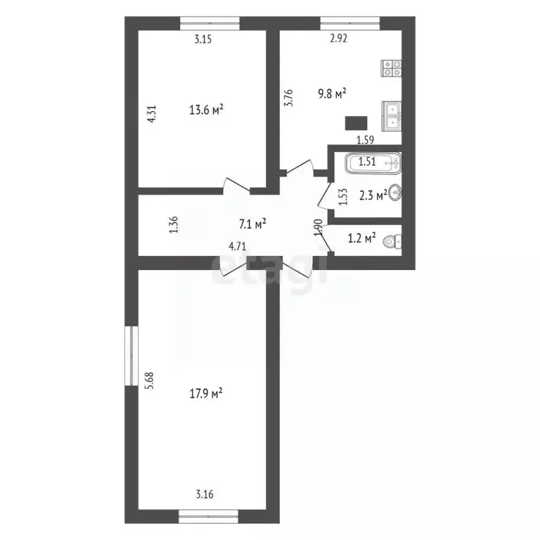 2-к кв. Архангельская область, Котласский муниципальный округ, пос. ... - Фото 2