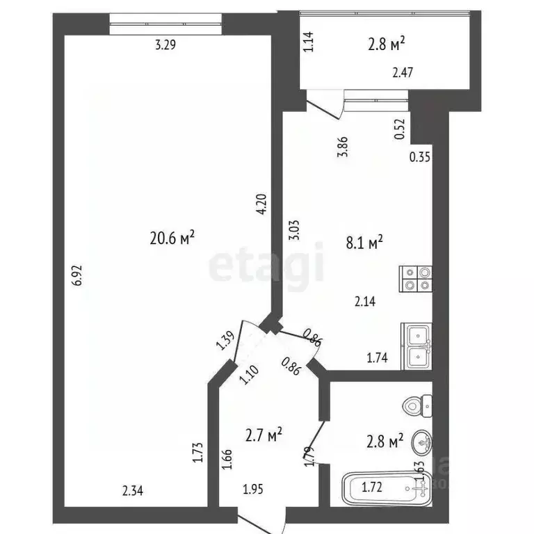 1-к кв. Ростовская область, Батайск ул. Вильямса, 2 (34.6 м) - Фото 2