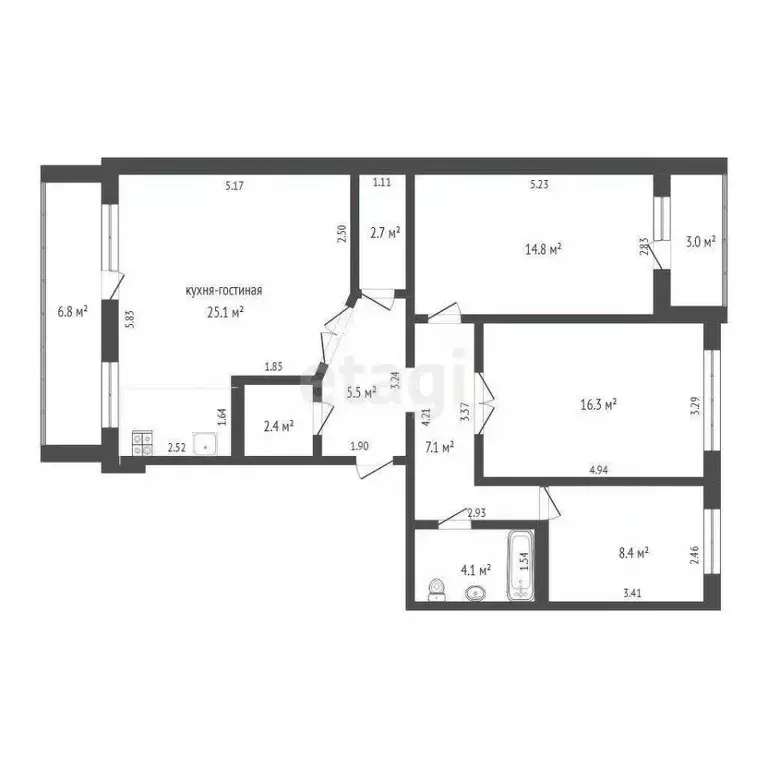 3-к кв. Тюменская область, Тюмень ул. Стартовая, 5 (86.7 м) - Фото 2