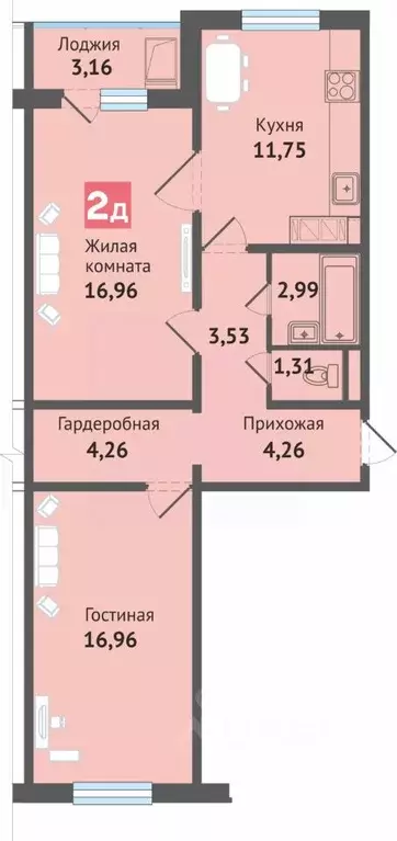 2-к кв. Чувашия, Чебоксары ул. Академика В.Н.Челомея, 14 (65.18 м) - Фото 1