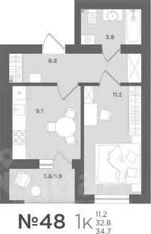 1-к кв. Калининградская область, Пионерский МС18 жилой комплекс (32.8 ... - Фото 1