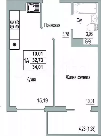 1-к. квартира, 34 м, 5/9 эт. - Фото 0