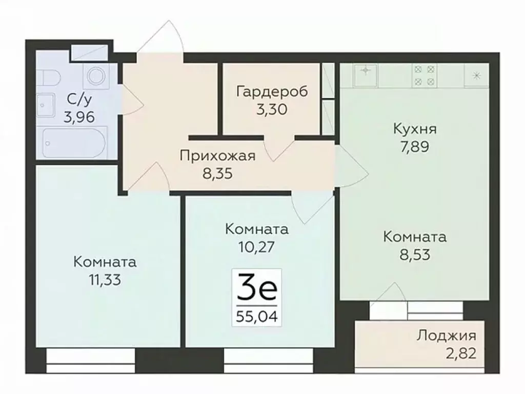 3-к кв. Воронежская область, Воронеж ул. Матросова, 64А (55.04 м) - Фото 0