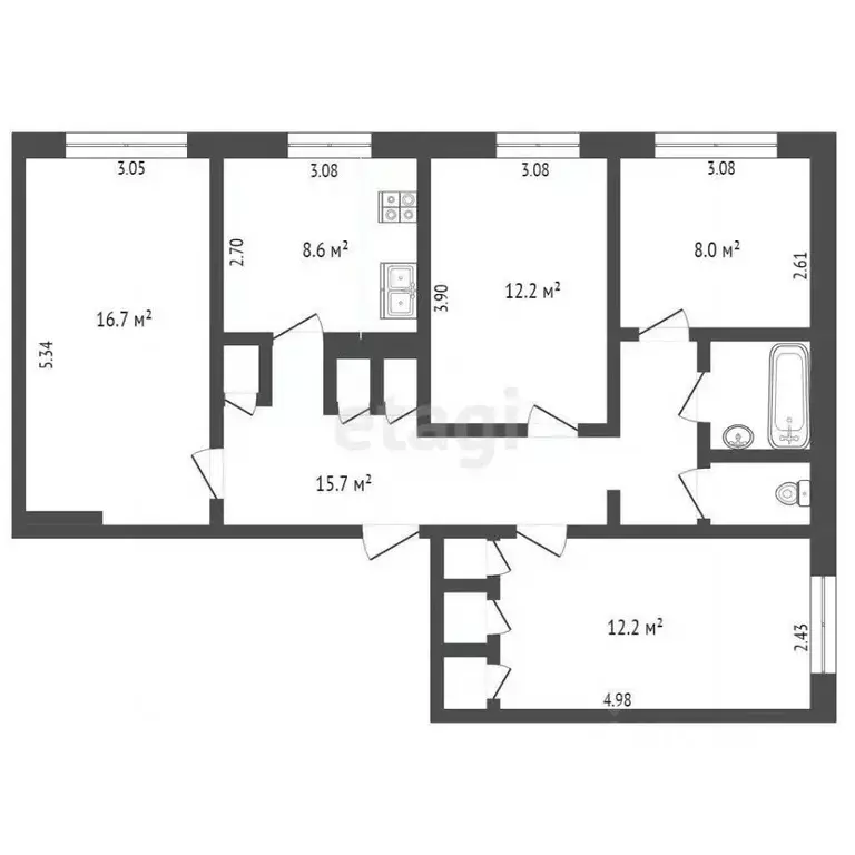 4-к кв. Псковская область, Печоры Индустриальная ул., 3 (79.4 м) - Фото 1