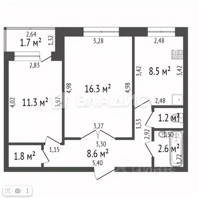 2-к кв. Белгородская область, Белгород ул. Челюскинцев, 55 (54.0 м) - Фото 1