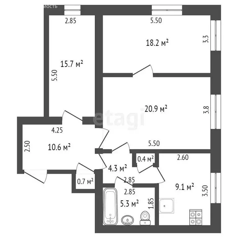 3-комнатная квартира: Азнакаево, улица Ленина, 24 (85.2 м) - Фото 1