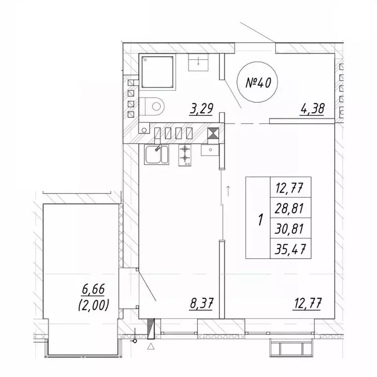 1-к кв. Калининградская область, Зеленоградск  (35.47 м) - Фото 1