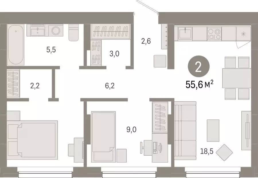 2-комнатная квартира: Новосибирск, квартал Лебедевский (55.6 м) - Фото 0