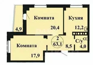 2-к кв. Челябинская область, Челябинск ул. 40-летия Победы, 7 (63.1 м) - Фото 1