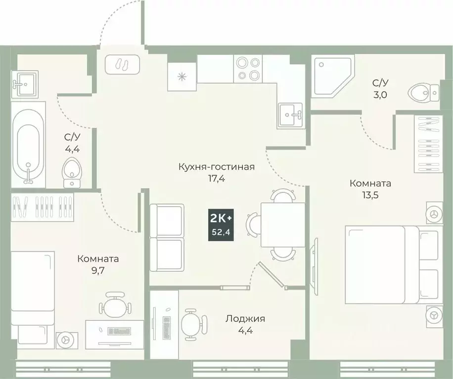 2-к кв. Курганская область, Курган Заозерный жилрайон, 6А мкр, ул. ... - Фото 1