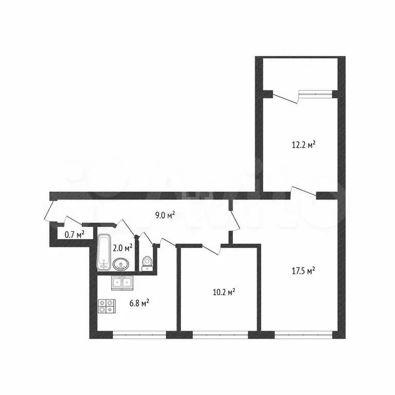 3-к. квартира, 59,3 м, 5/9 эт. - Фото 0