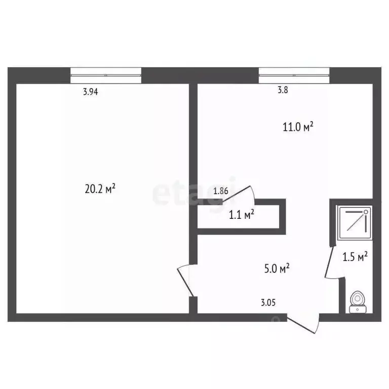 2-к кв. Саха (Якутия), Якутск Загородный кв-л, ул. Бабушкина, 5 (39.8 ... - Фото 2