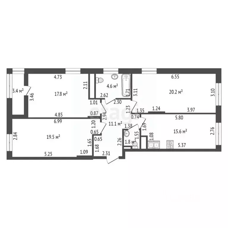 3-к кв. Санкт-Петербург ул. Парфеновская, 7к3 (91.0 м) - Фото 1