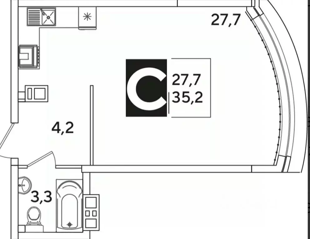 Студия Краснодарский край, Краснодар ул. Ивана Беличенко, 92к4 (35.0 ... - Фото 0