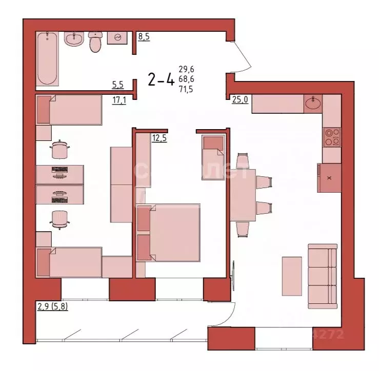 2-к кв. Вологодская область, Вологда Новгородская ул., 38 (71.5 м) - Фото 2