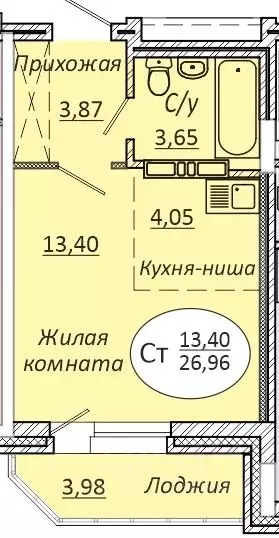 Студия Новосибирская область, Новосибирск 2-я Воинская ул., 51 (26.96 ... - Фото 1