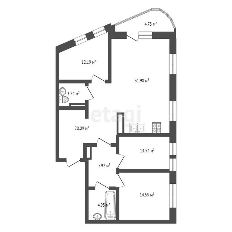 3-комнатная квартира: Тюмень, улица Николая Машарова, 2 (110.1 м) - Фото 1