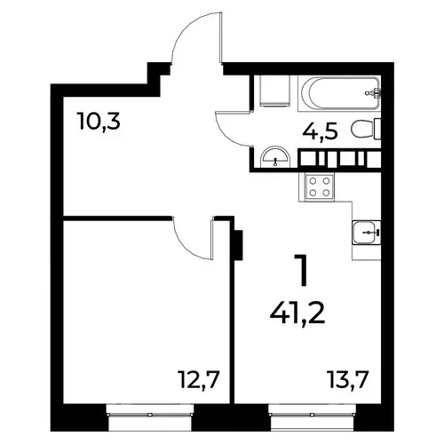 1-к квартира, 41.2 м - Фото 0