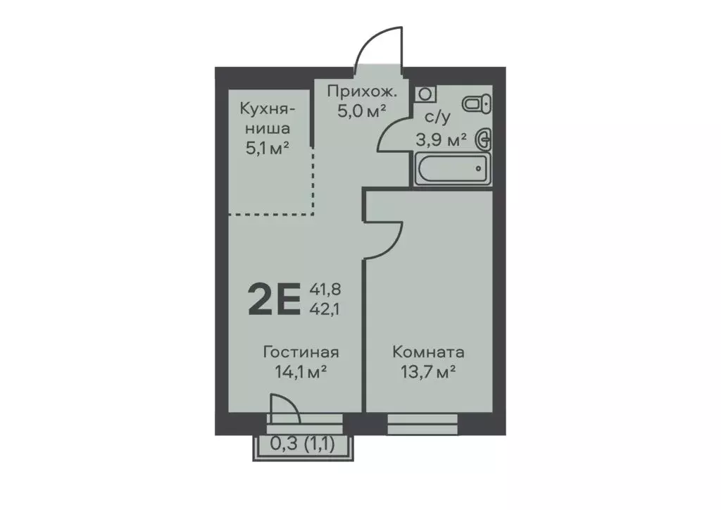 2-комнатная квартира: Пермь, улица Лизы Чайкиной, 30 (42.1 м) - Фото 1