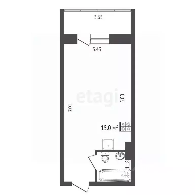 Студия Ханты-Мансийский АО, Сургут ул. Крылова, 26 (28.0 м) - Фото 1