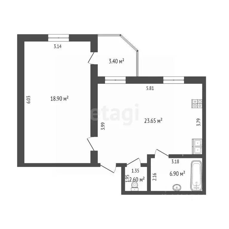 1-к кв. Тюменская область, Тюмень ул. Чернышевского, 2Бк10 (51.4 м) - Фото 1