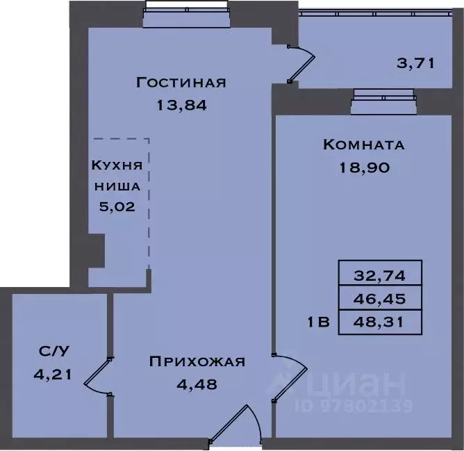 1-к кв. Ханты-Мансийский АО, Сургут Игоря Киртбая ул., 1А (48.31 м) - Фото 0