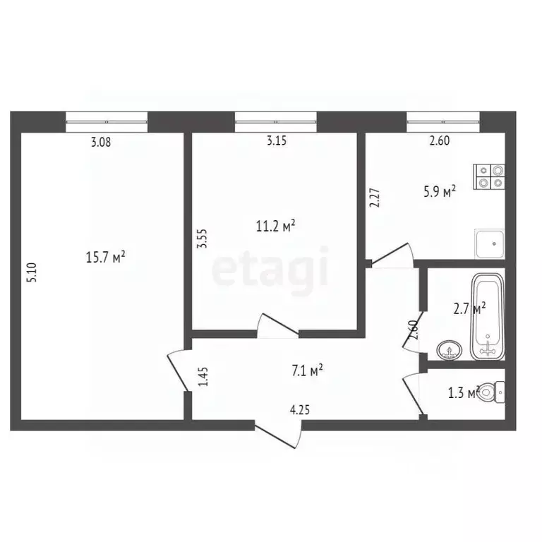 2-к кв. Ямало-Ненецкий АО, Новый Уренгой Лимбяяха мкр, Приозерный мкр, ... - Фото 2