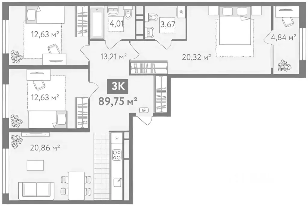 3-к кв. Тюменская область, Тюмень ул. Павла Никольского, 2 (87.8 м) - Фото 2