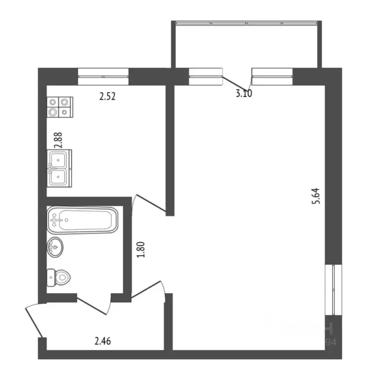 1-к кв. Тюменская область, Тюмень Рижская ул., 73 (31.8 м) - Фото 2