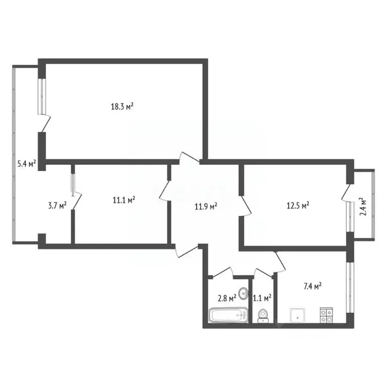 3-к кв. Севастополь ул. Адмирала Фадеева, 23В (76.6 м) - Фото 2