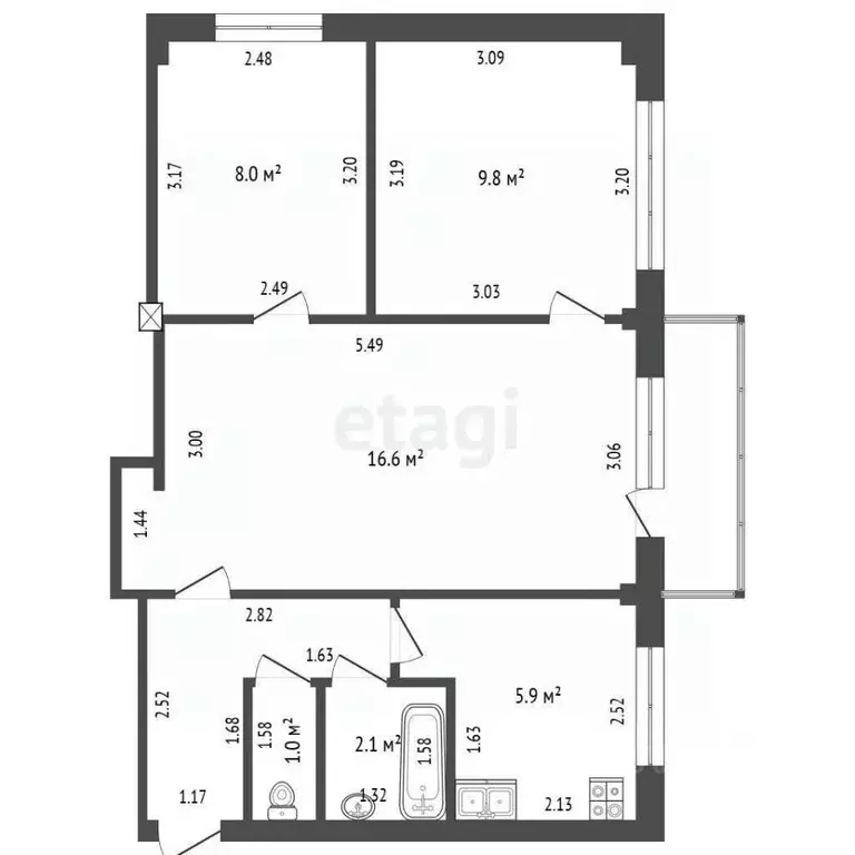 3-к кв. Кемеровская область, Юрга ул. Максименко, 15 (48.6 м) - Фото 1