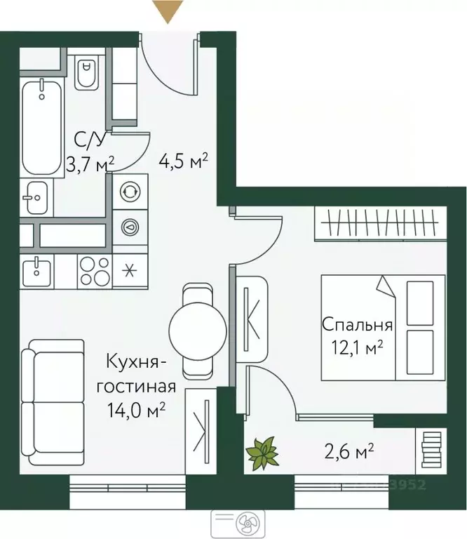 1-к кв. Волгоградская область, Волгоград Новосибирская ул., 74 (36.85 ... - Фото 0