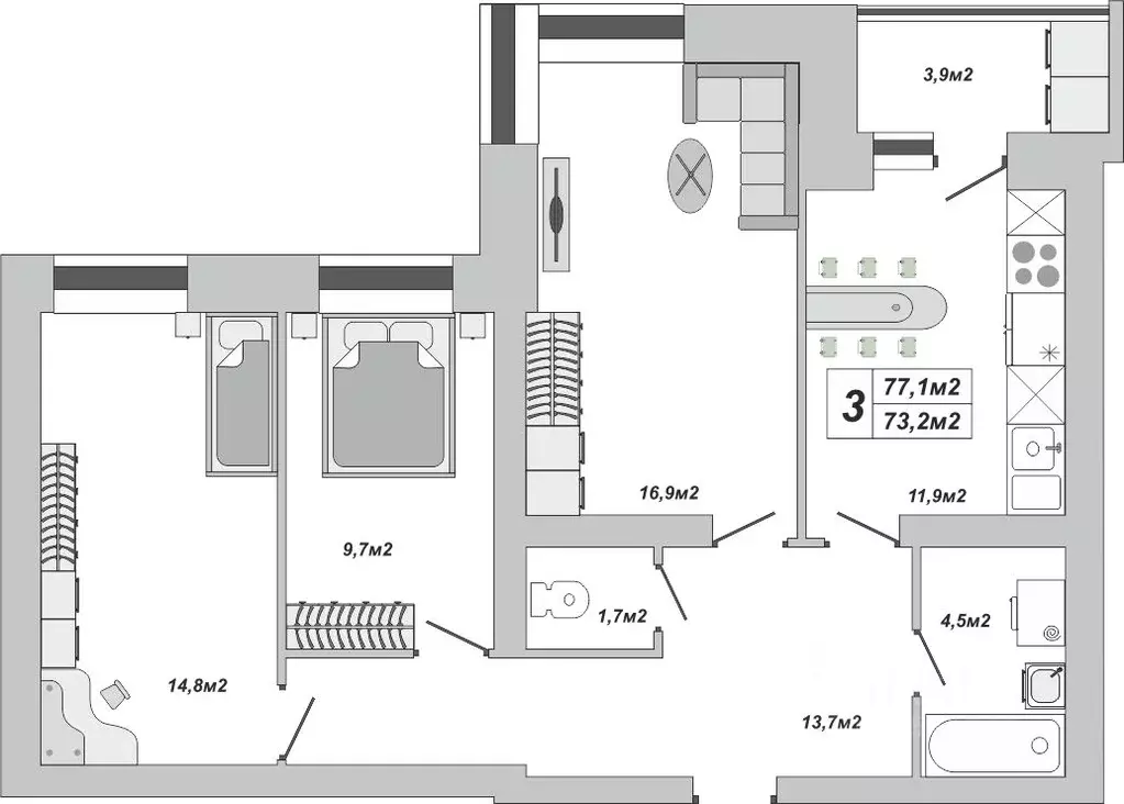 3-к кв. Тамбовская область, Тамбов ул. Чичерина, 7/1к3 (77.1 м) - Фото 0