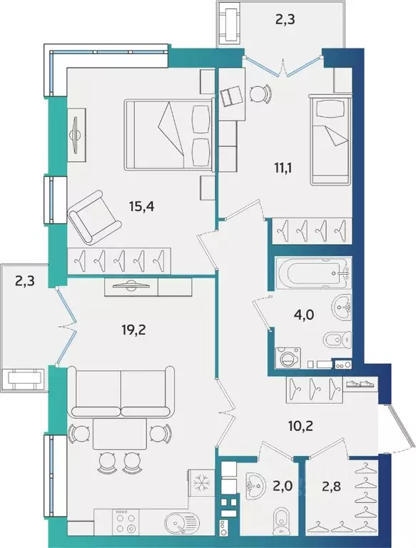 2-к кв. Татарстан, Альметьевск Объездная ул. (66.08 м) - Фото 1