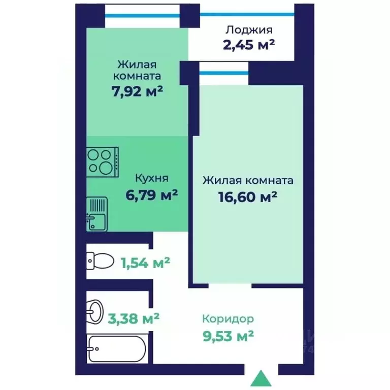 1-к кв. Ярославская область, Ярославль Аэропарк жилой комплекс (46.99 ... - Фото 1