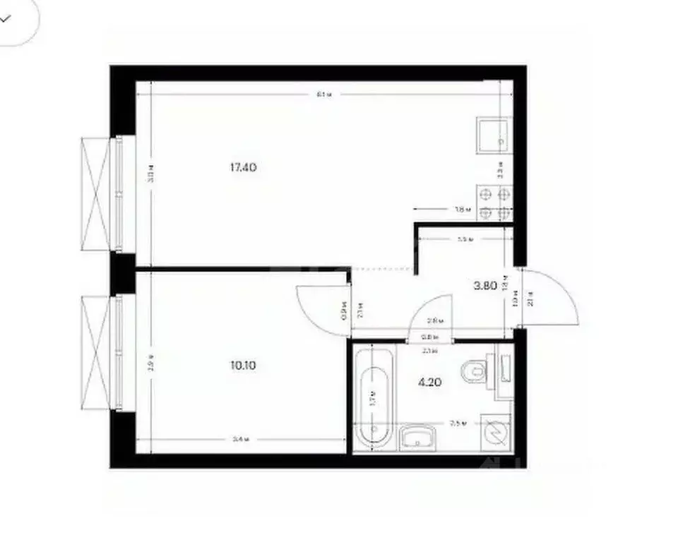 1-к кв. Татарстан, Казань Сиберово жилой комплекс (35.5 м) - Фото 2