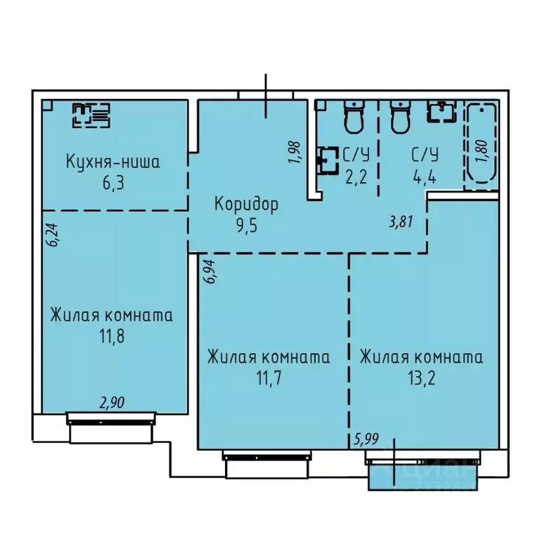 3-к кв. Иркутская область, Иркутск Култукская ул., 16 (60.1 м) - Фото 0