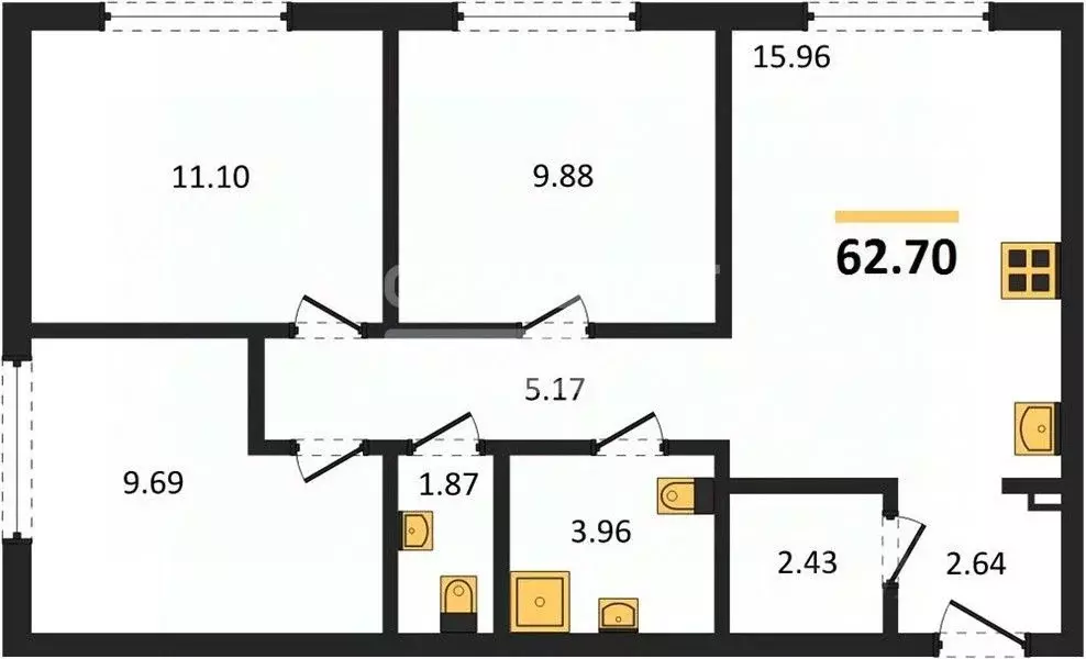 3-к кв. Челябинская область, Челябинск ул. Маршала Чуйкова, 14 (62.7 ... - Фото 2