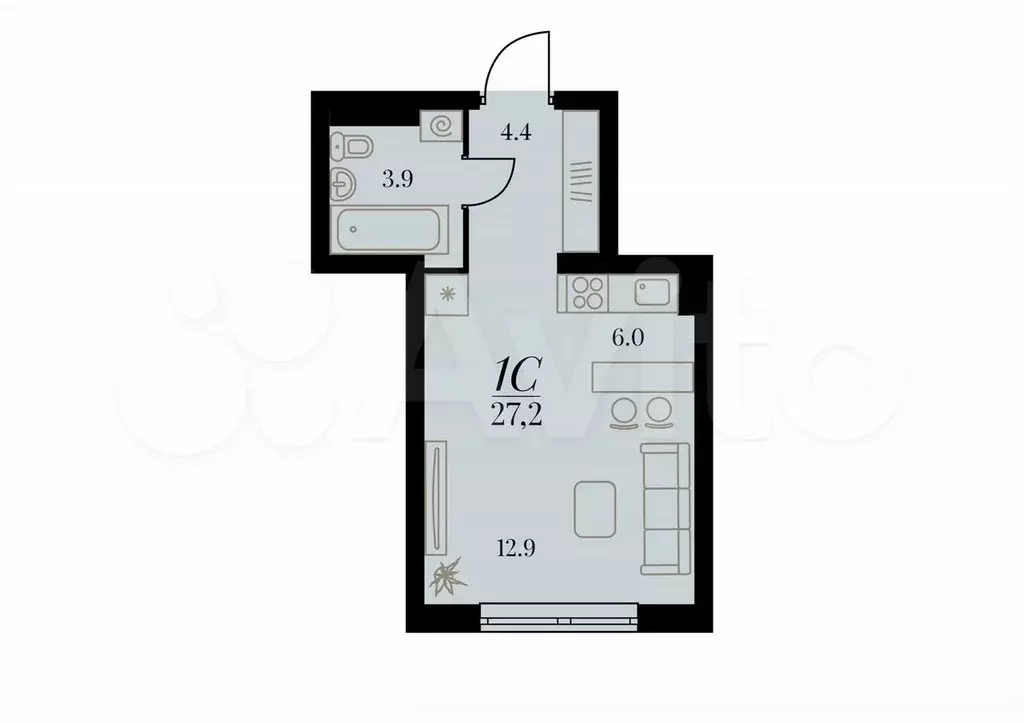 Квартира-студия, 27,2 м, 3/4 эт. - Фото 0