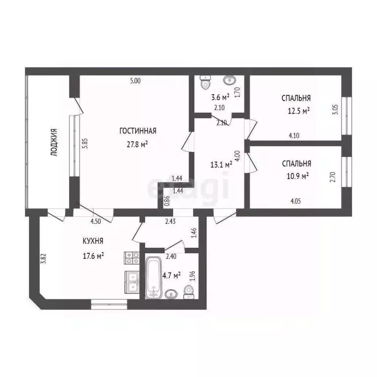 3-к кв. Ульяновская область, Ульяновск просп. Нариманова, 89А (90.2 м) - Фото 2