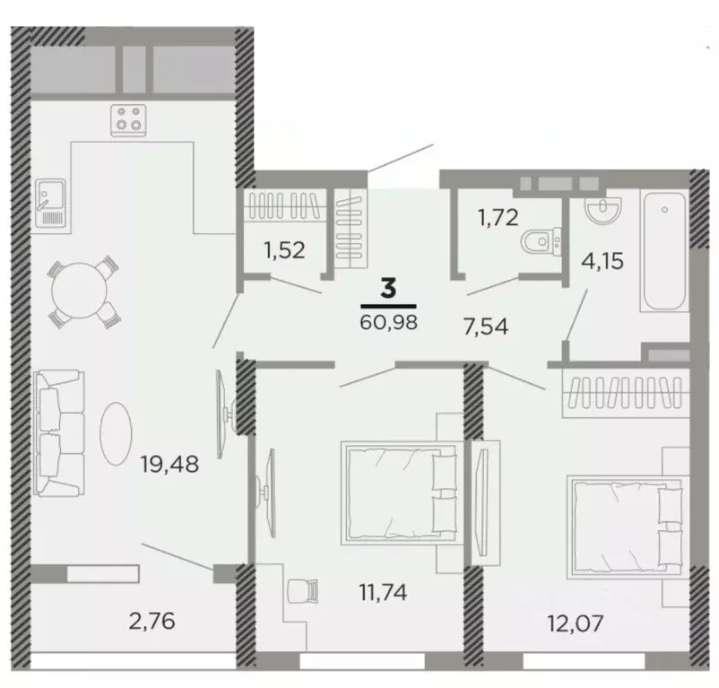 2-к кв. Рязанская область, Рязань Совхозная ул., 6 (60.98 м) - Фото 1