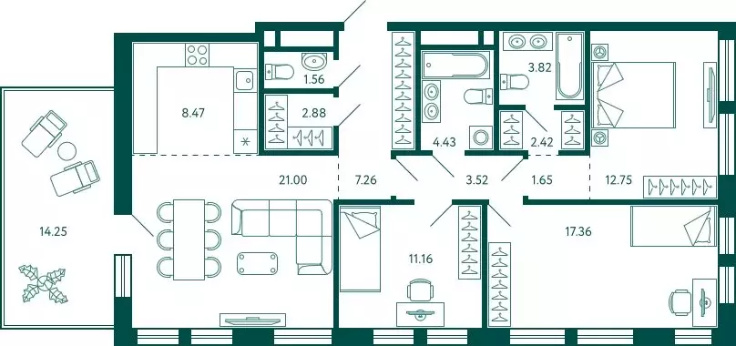 3-комнатная квартира: Уфа, улица Расула Гамзатова, 5 (102.56 м) - Фото 1